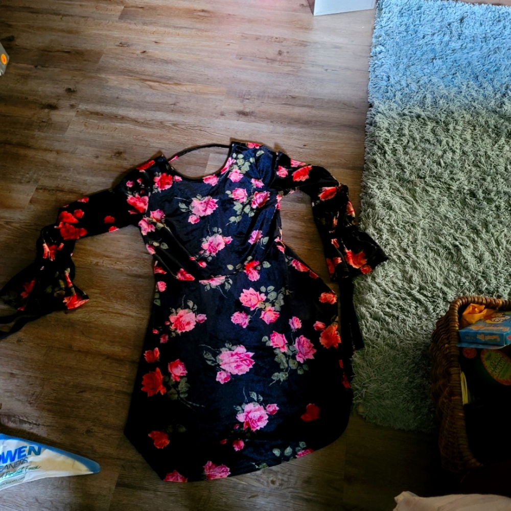 Black floral velvet dress